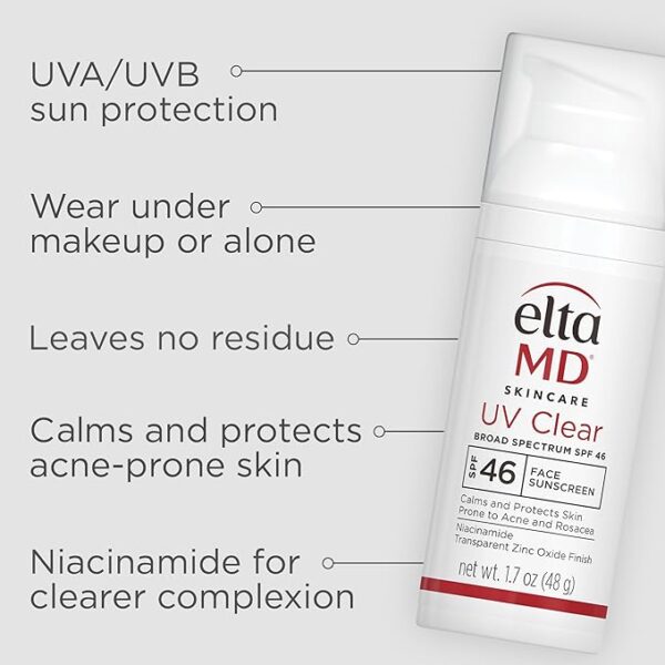 EltaMD UV Clear Facial Sunscreen SPF 46 - For Skin Types Prone To Acne, Rosacea & Hyperpigmentation 48g/1.7oz Cream - Image 3
